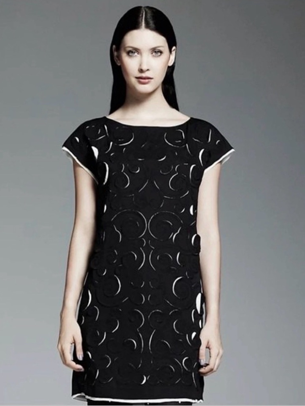 Catherine Malandrino for DesigNation Black Spiral Cutout Shift Dress Large
